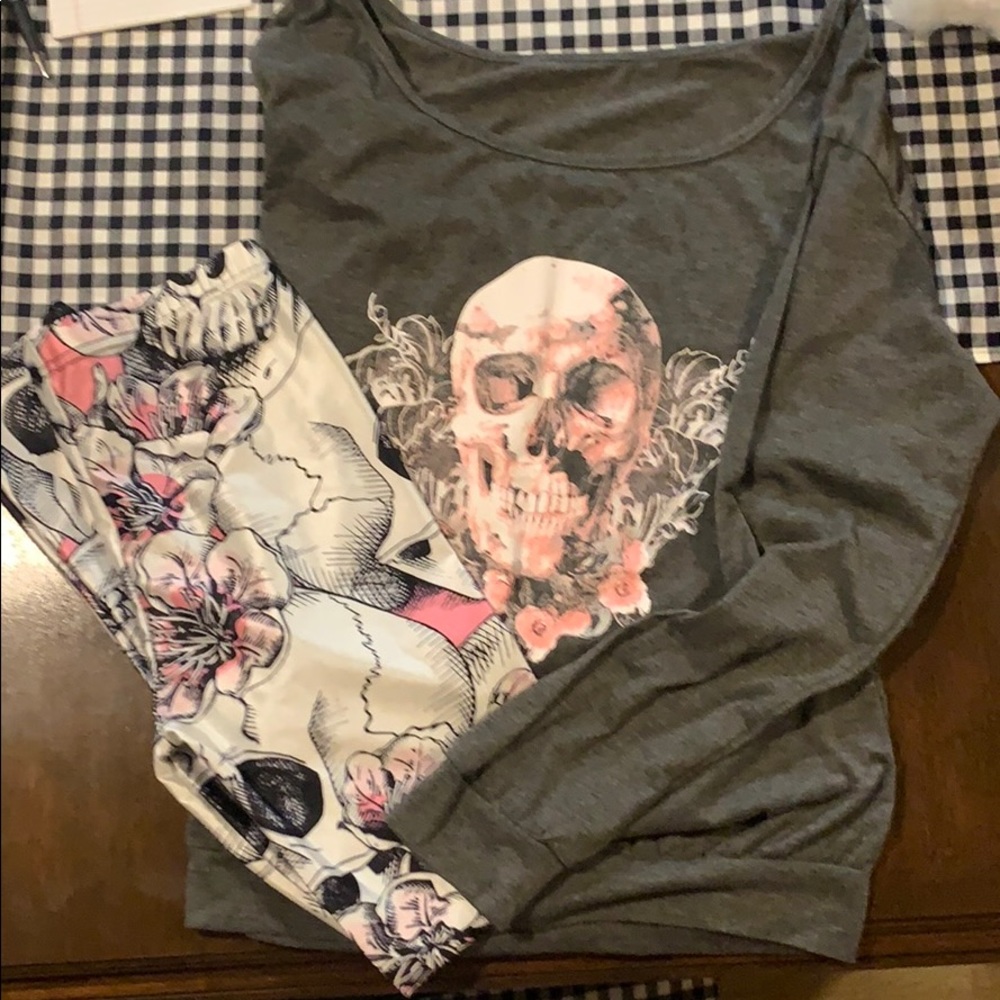 Just Love Skulls Pink n Gray Shirt Legging Set